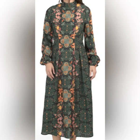 CELINA MOON AURNIA Floral Maxi dress•Green/Rose/Lily Orange/Black - Picture 3 of 8